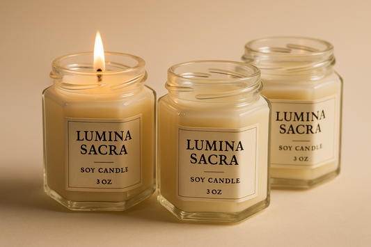 Velas LUMINA SACRA en potes hexagonales